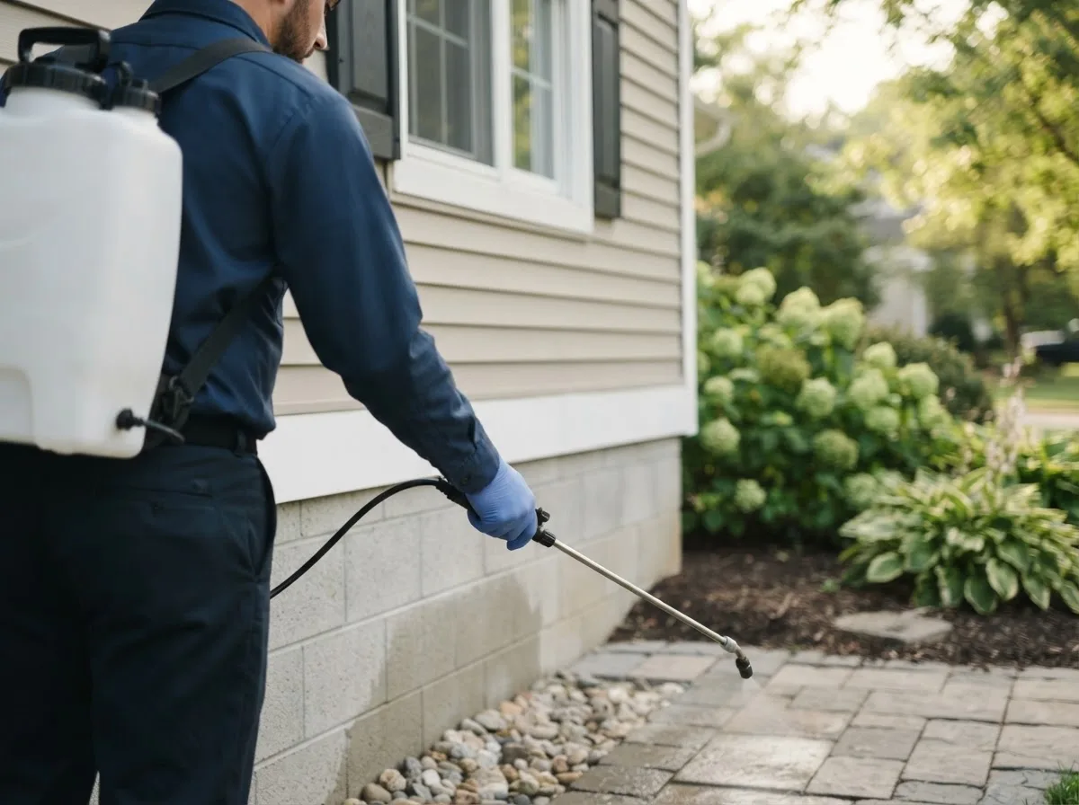 Pest control technician inspecting a home in Deferiet, NY